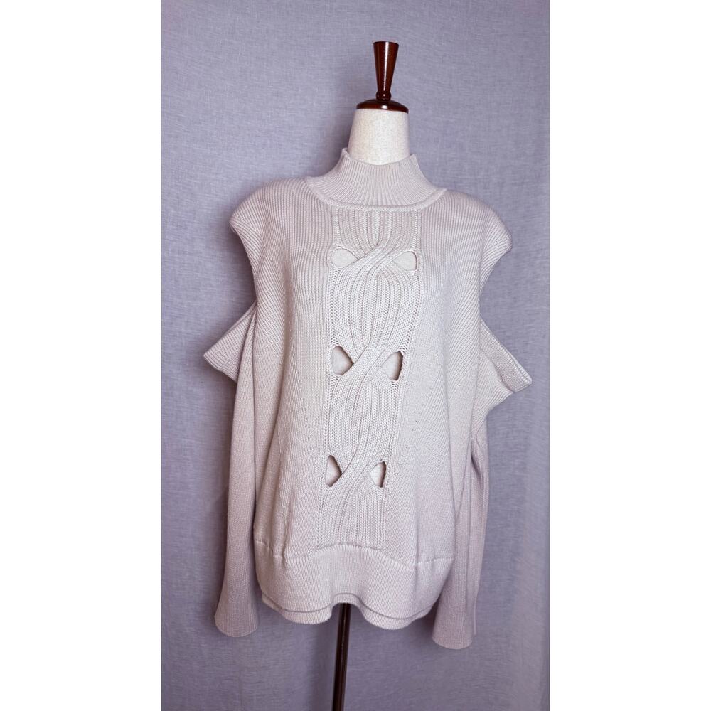 Jonathan Simkhai Porter Cold-Shoulder Cable Knit Turtleneck Sweater Stone
Size L